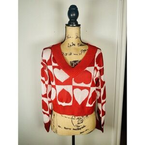 Madden NYC Valentines Sweater Women Small Red White Hearts Pullover
